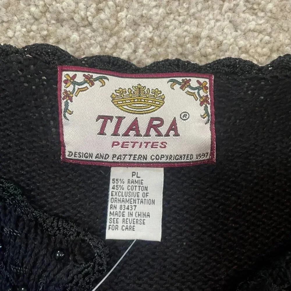 NWT Vintage 90s Black Dark Academia Floral Embroidered Knit Cardigan - Picture 8 of 14